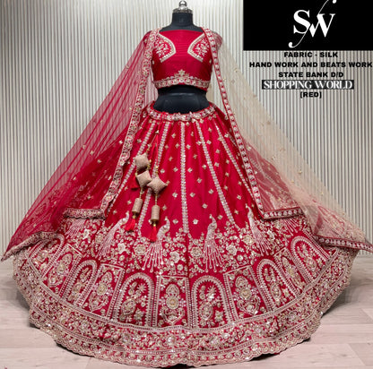 Stunning Red Silk Double Duptta Bridal Lehenga
