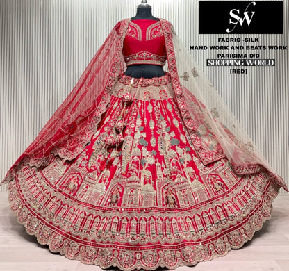 Astonishing Rani pink Silk Double Duptta Bridal Lehenga