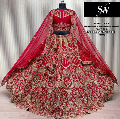 Embellished Rani pink Silk Bridal Lehenga