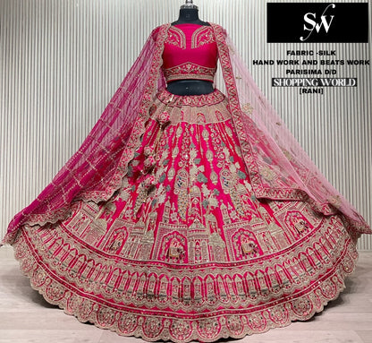 Astonishing Rani pink Silk Double Duptta Bridal Lehenga
