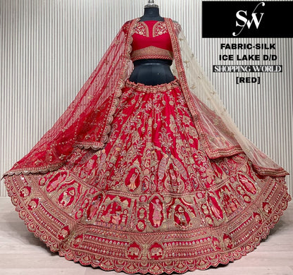 Fantastic red Silk Double Duptta Tail Bridal Lehenga