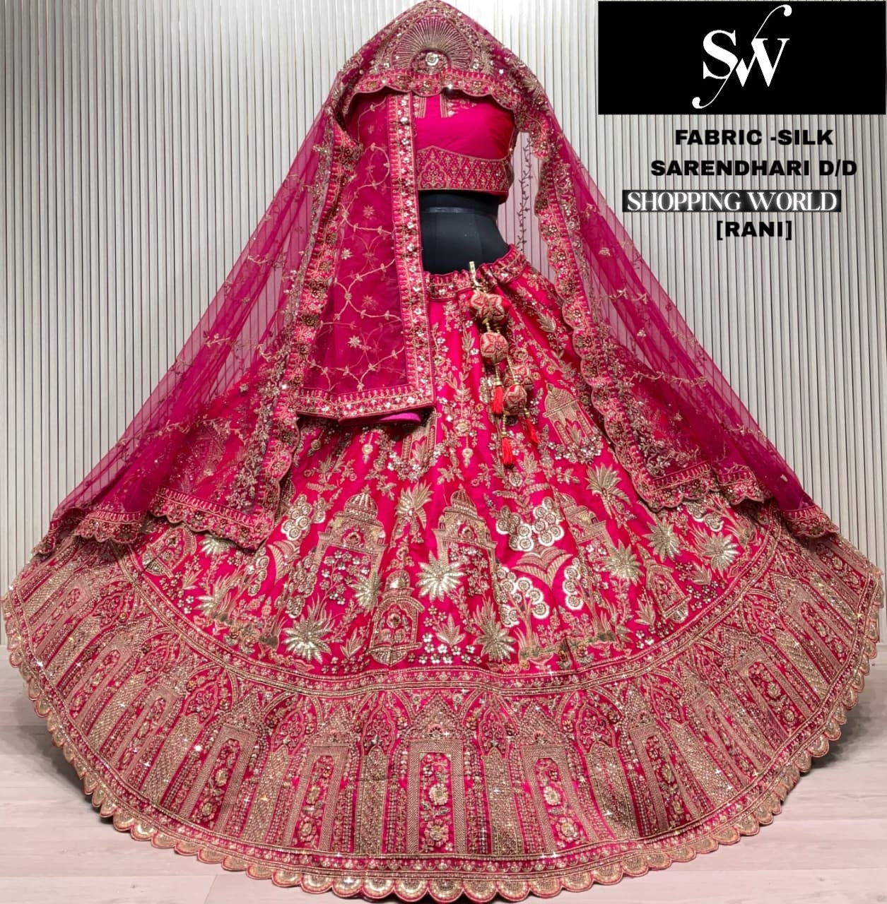 Attractive Rani pink Silk Double Duptta Tail Bridal Lehenga