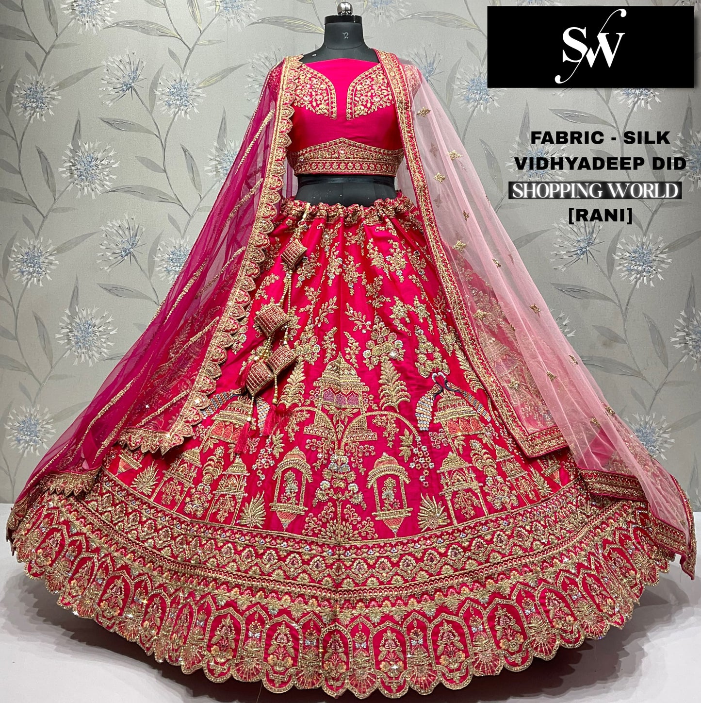 Delightful Rani pink Silk Double Duptta Bridal Lehenga