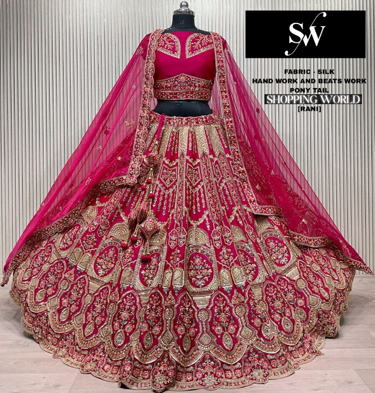 Embellished Rani pink Silk Bridal Lehenga