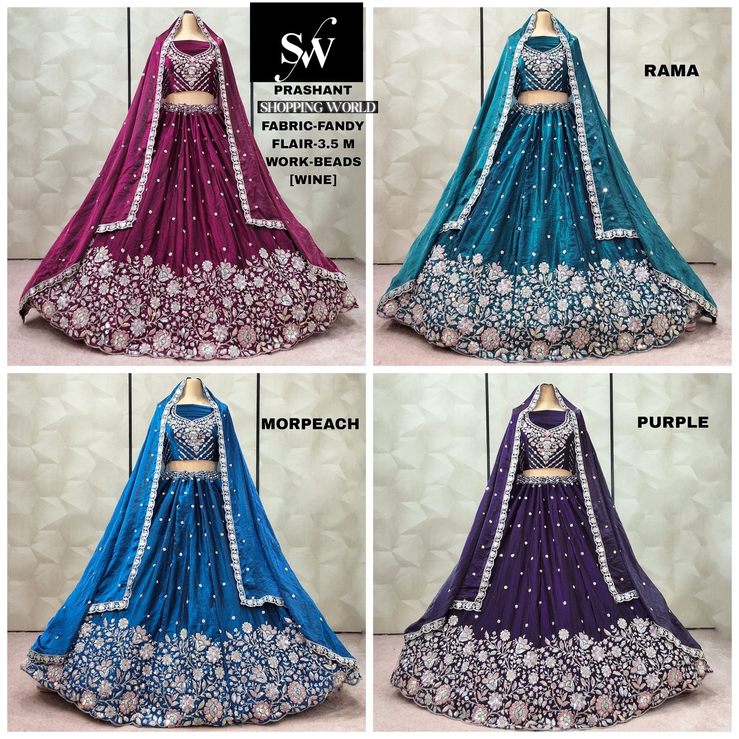 Amazing wine Rama green Blue Morpeach Blue Purple Fandy Lehenga