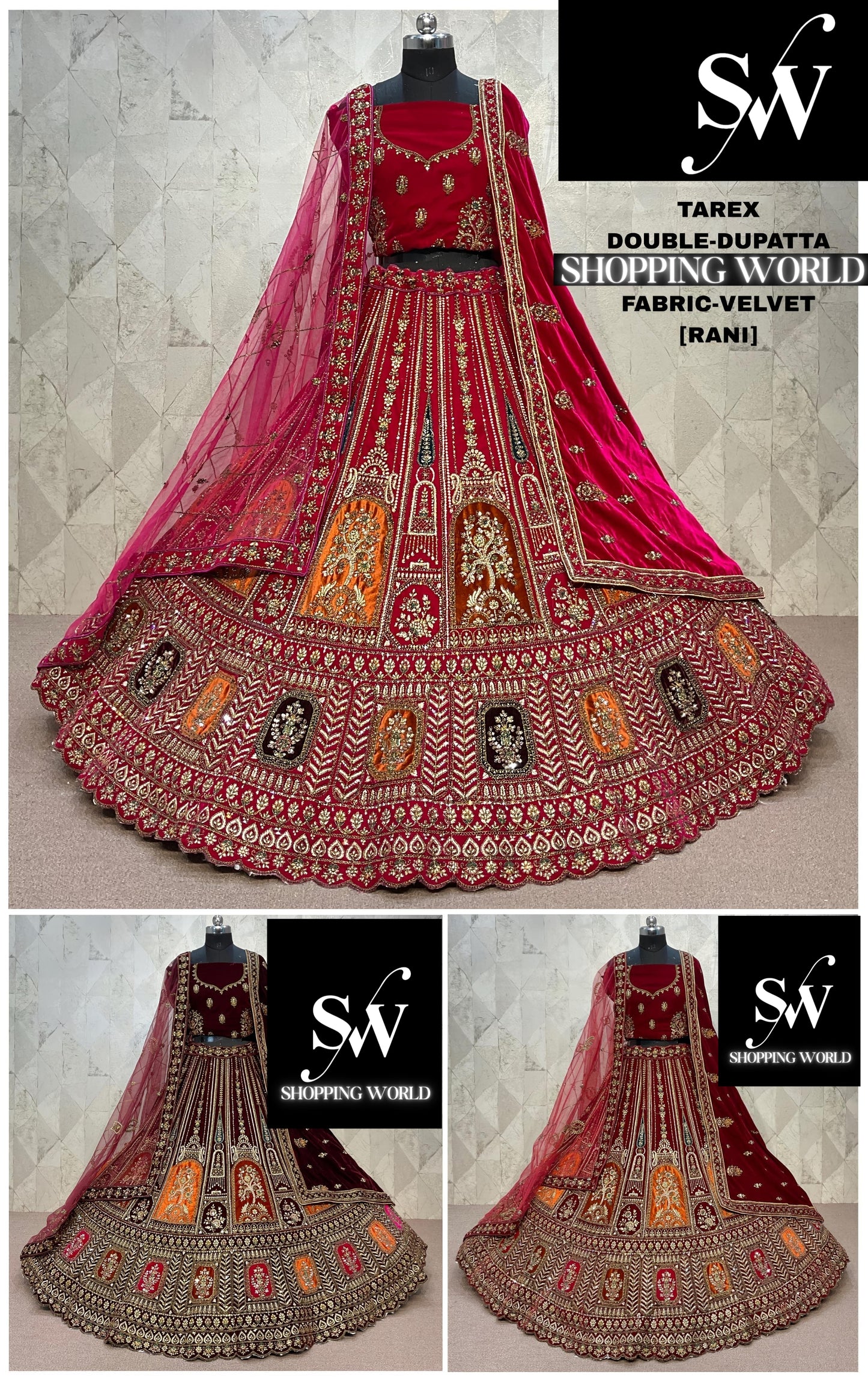 Khoobsurat Rani pink Double Duptta Velvet Bridal Lehenga