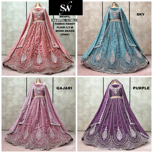 Lovely Sky blue Gajri pink Purple pink net Lehenga