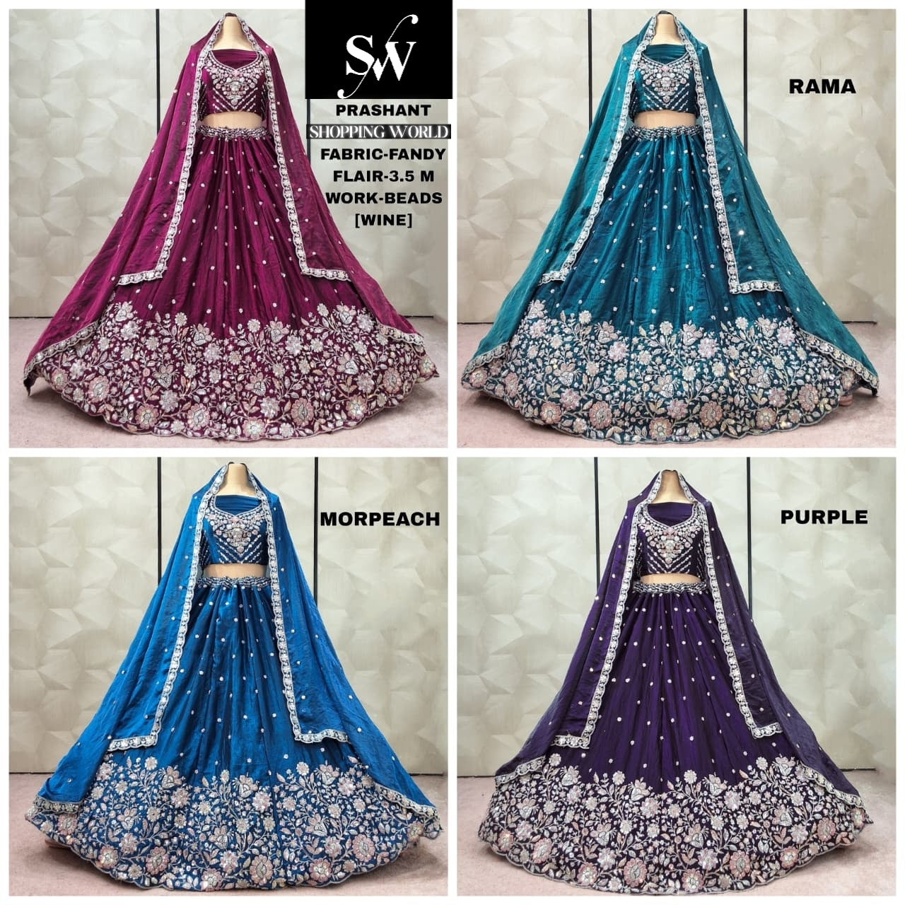 Charming Rama green Wine Morpeach Blue Purple fendy lehenga