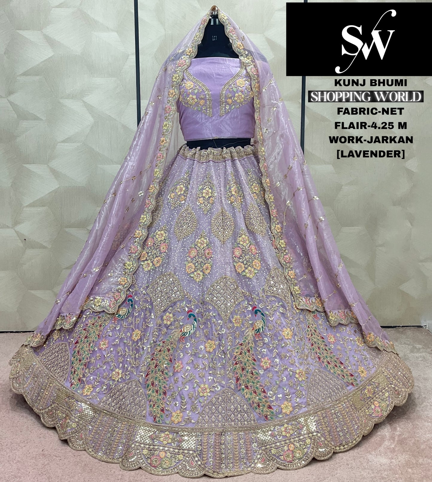 Khoobsurat Lavender purple peacock Net Lehenga