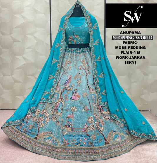 Engaging Sky blue Moss Pedding Lehenga