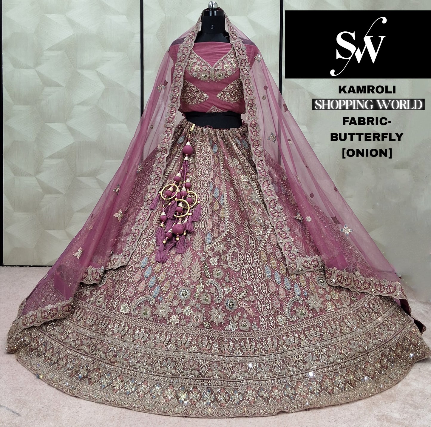 Lavishing Onion pink Butterfly  Lehenga