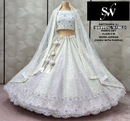 Delightful white Chiku onion pink Net Lehenga