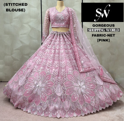 Lovely pista green Flower Net Crop Top Lehenga