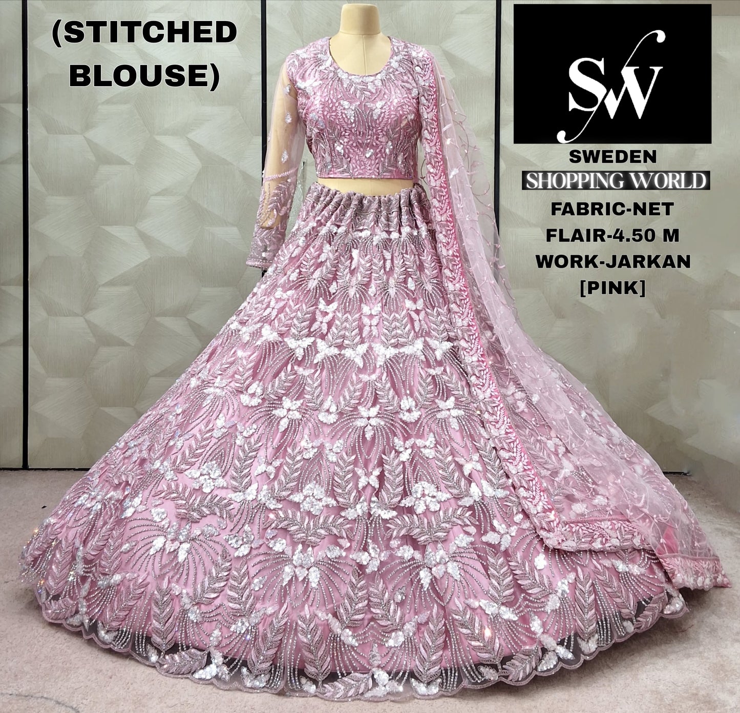 Khoobsurat pink Net Crop Top Lehenga