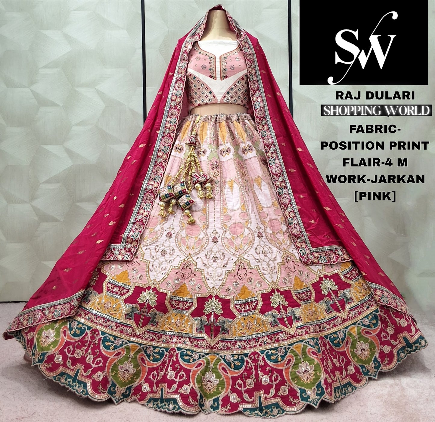 Stunning pink position paint Jarkan Lehenga