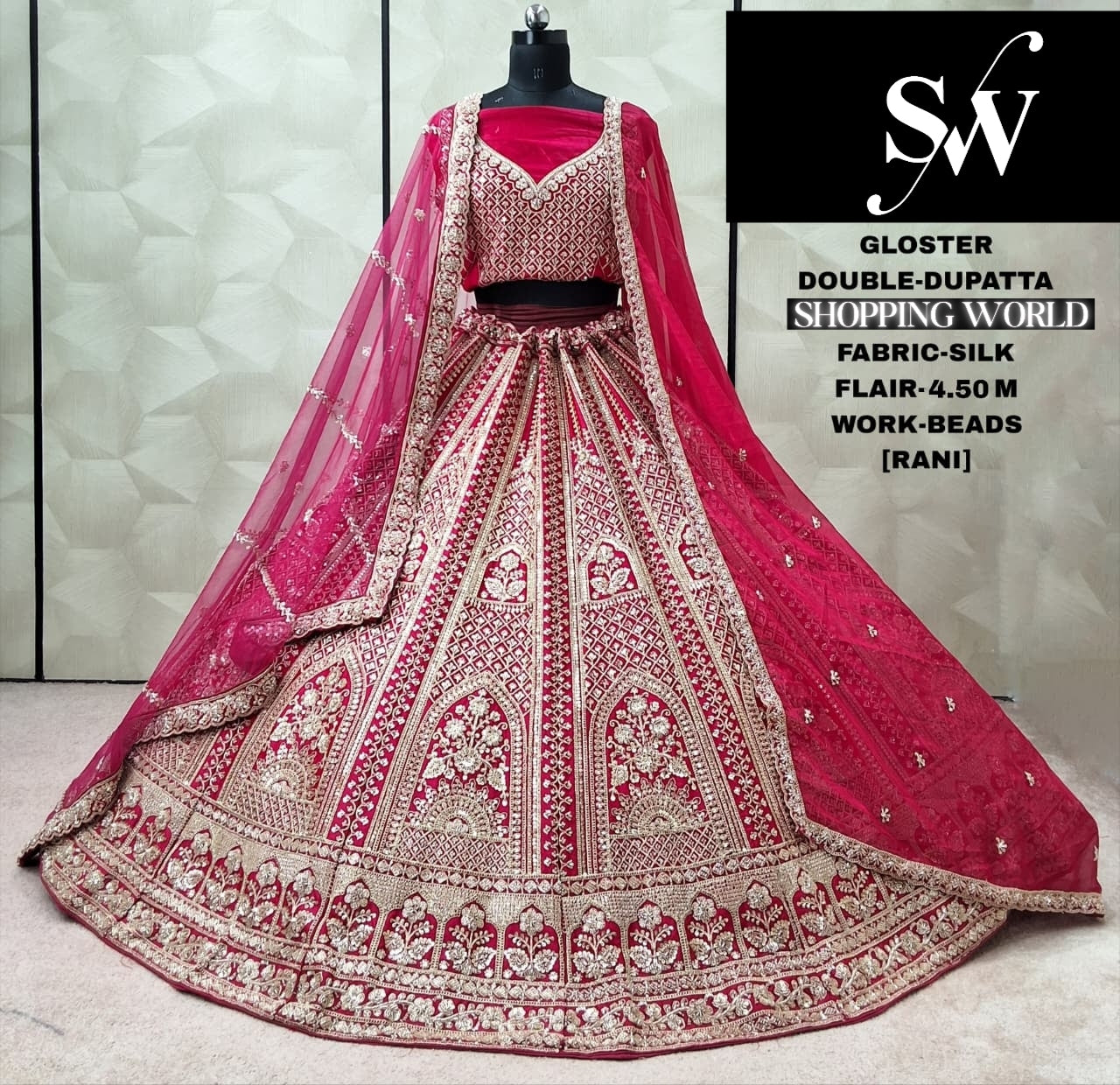 Majestic Rani pink Silk Double Duptta Bridal Lehenga
