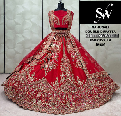 Lavishing Red Silk Double Duptta Bridal Lehenga
