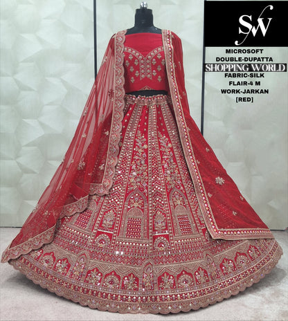 Attractive Red Rani pink Silk Double Duptta Bridal Lehenga