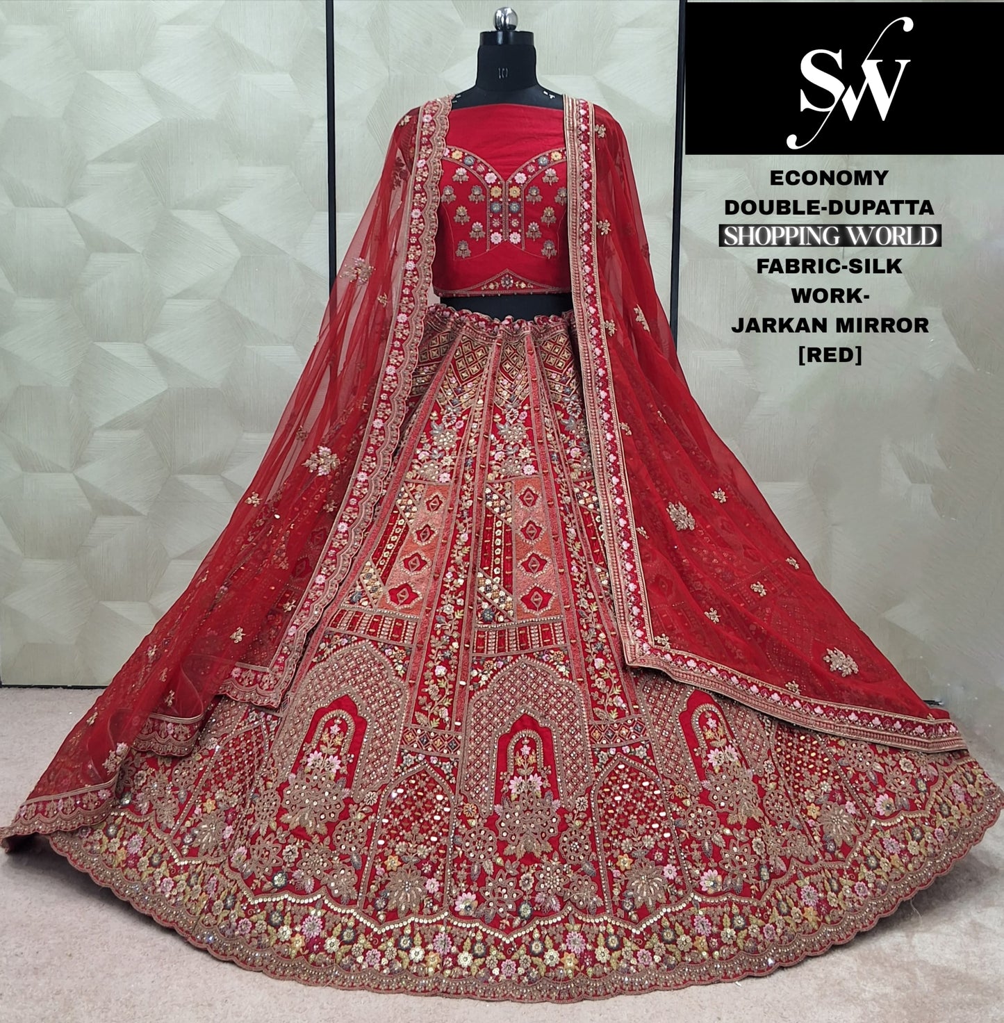 Attractive Red Rani pink Silk Double Duptta Bridal Lehenga