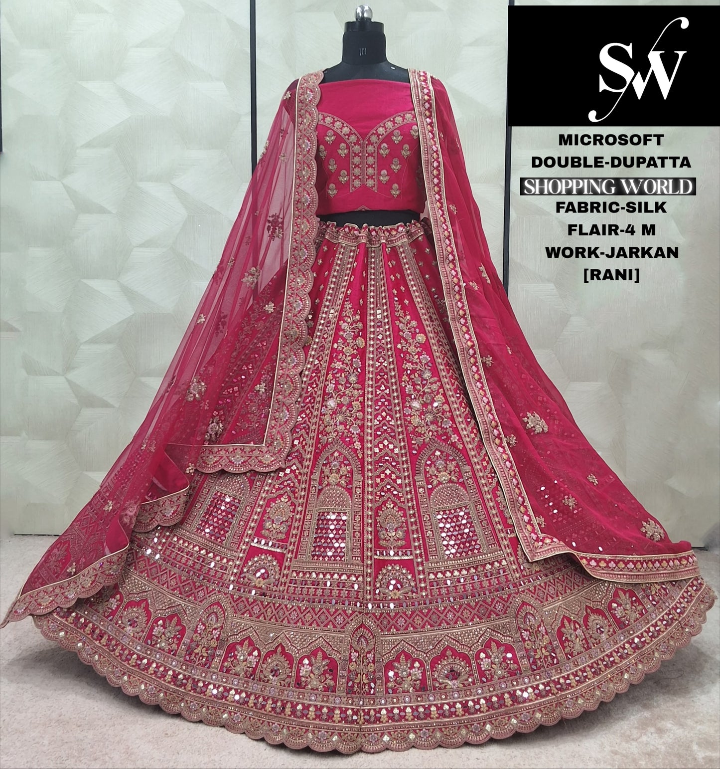Attractive Red Rani pink Silk Double Duptta Bridal Lehenga