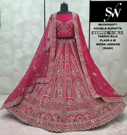 Attractive Red Rani pink Silk Double Duptta Bridal Lehenga
