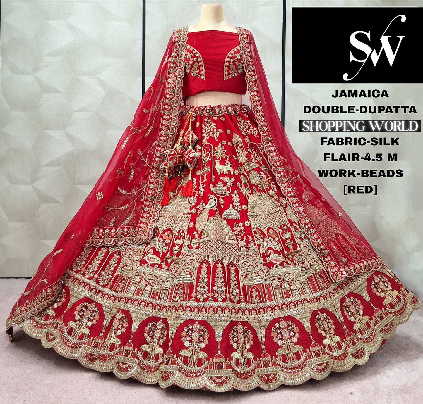 Gorgeous Rani pink Peacock Double Duptta Silk Bridal lehenga
