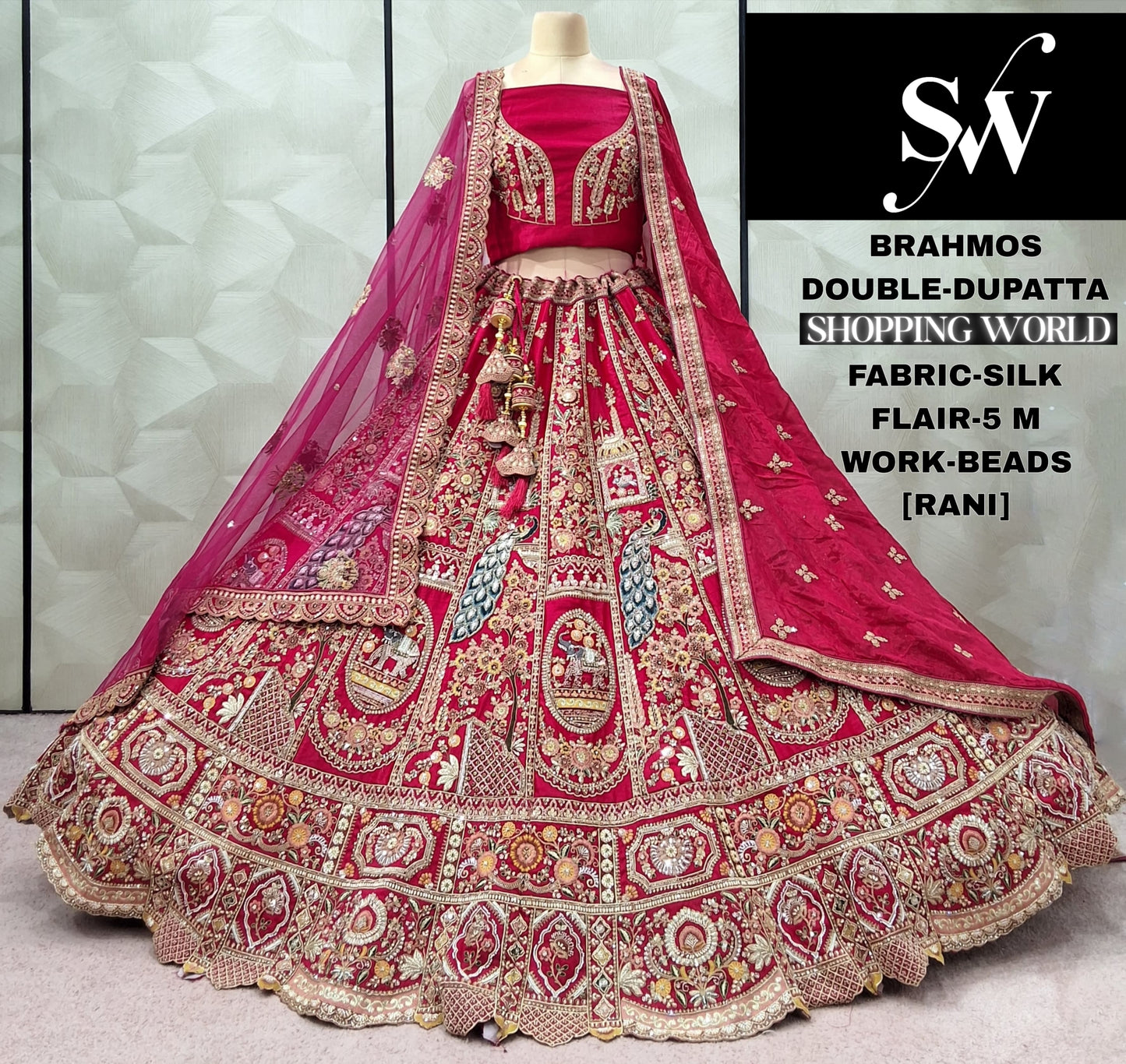 Amazing Red peacock Silk Double Duptta Bridal lehenga