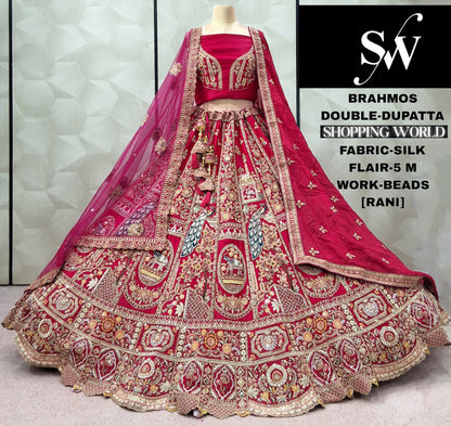 Amazing Red peacock Silk Double Duptta Bridal lehenga