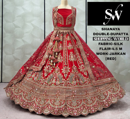 Lavishing Rani pink Double Duptta Silk peacock Bridal lehenga