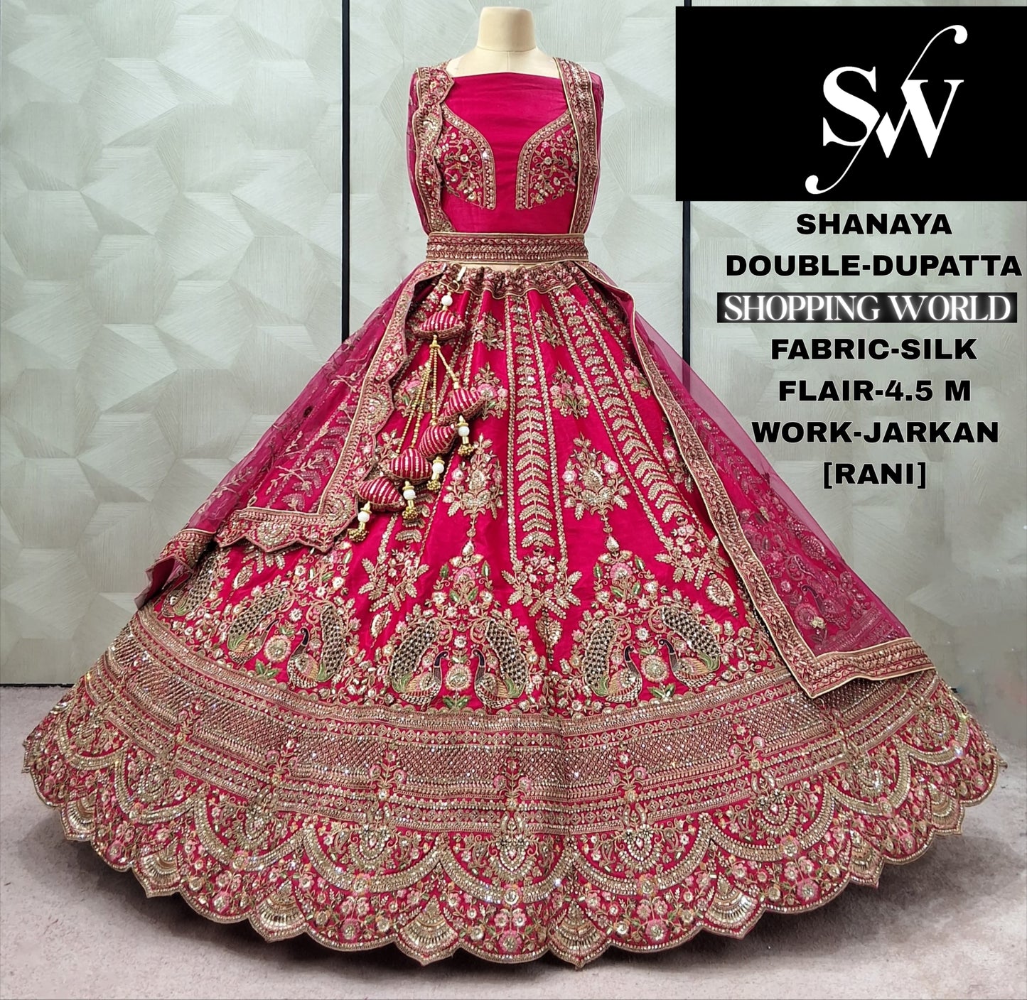 Lavishing Rani pink Double Duptta Silk peacock Bridal lehenga