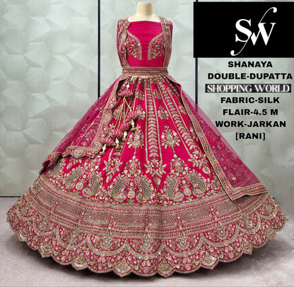 Lavishing Rani pink Double Duptta Silk peacock Bridal lehenga