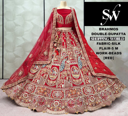 Amazing Red peacock Silk Double Duptta Bridal lehenga