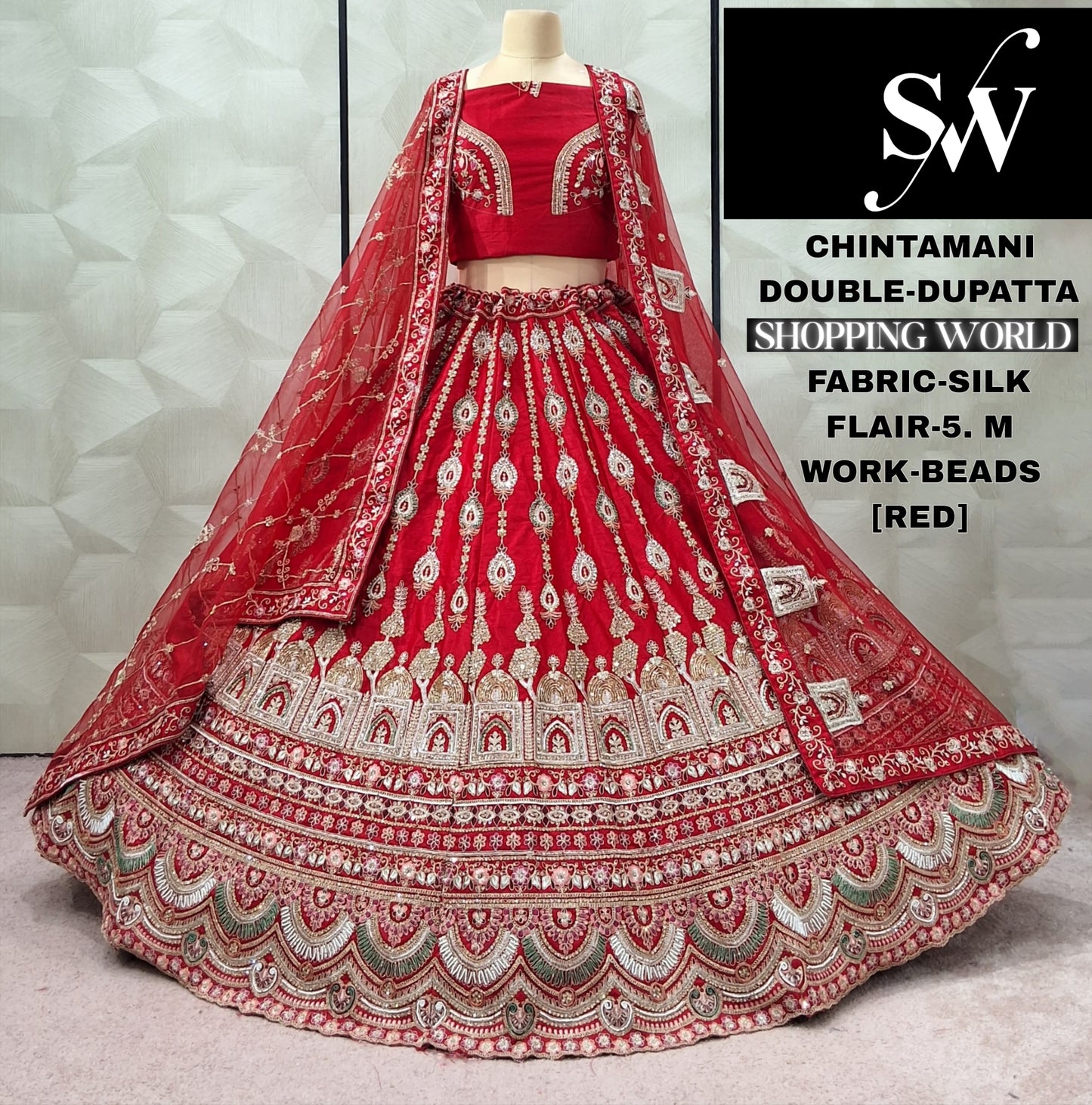 Majestic Rani pink Double Duptta 5 metre flair Silk Bridal lehenga