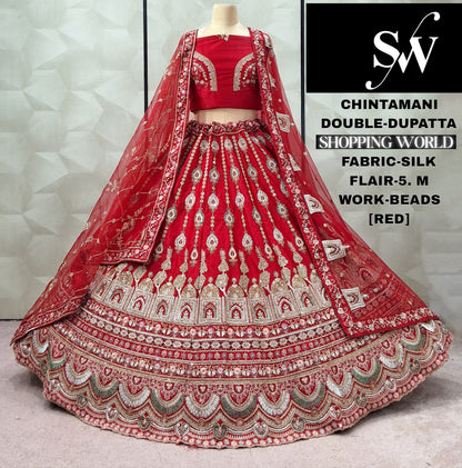 Majestic Rani pink Double Duptta 5 metre flair Silk Bridal lehenga