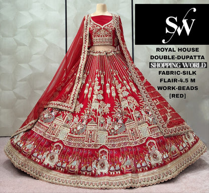Attractive Rani pink Peacock Double Duptta Silk Bridal lehenga