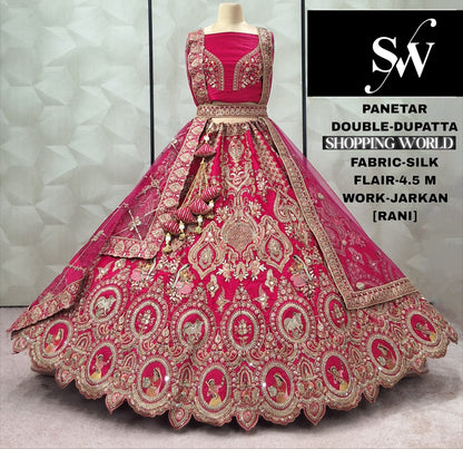 Glamorous red Double Duptta Silk Bridal lehenga