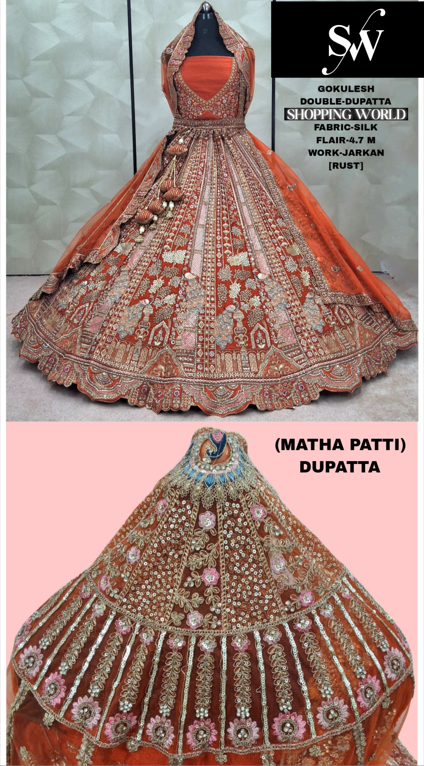Stunning Rani pink peacock Double Tail Dupatta Silk Bridal lehenga