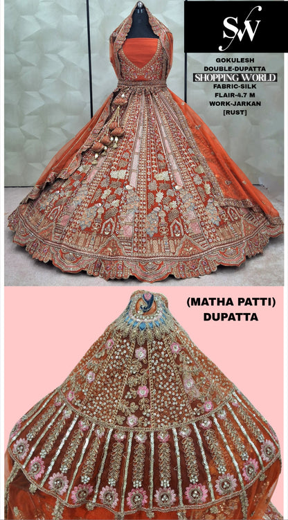Stunning Rani pink peacock Double Tail Dupatta Silk Bridal lehenga