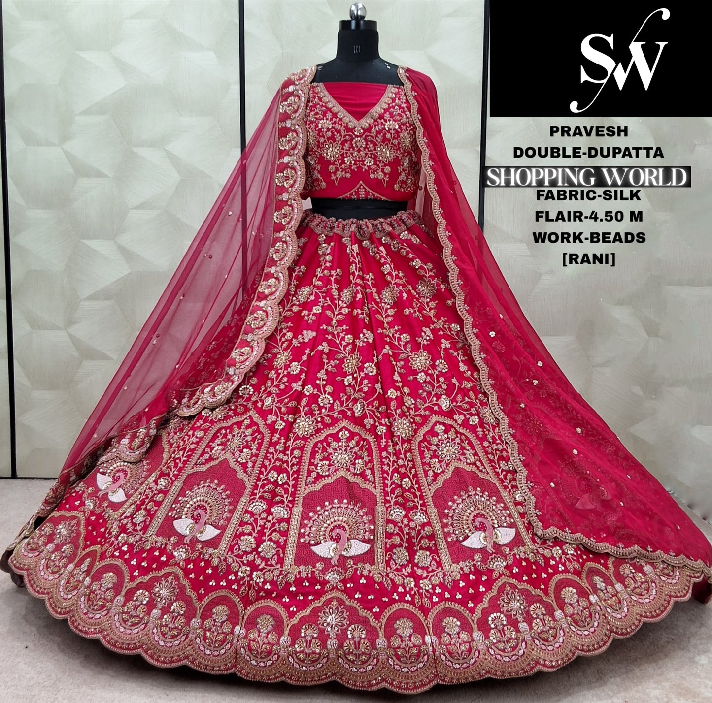 Designer Rani pink Double Duptta Silk Bridal lehenga