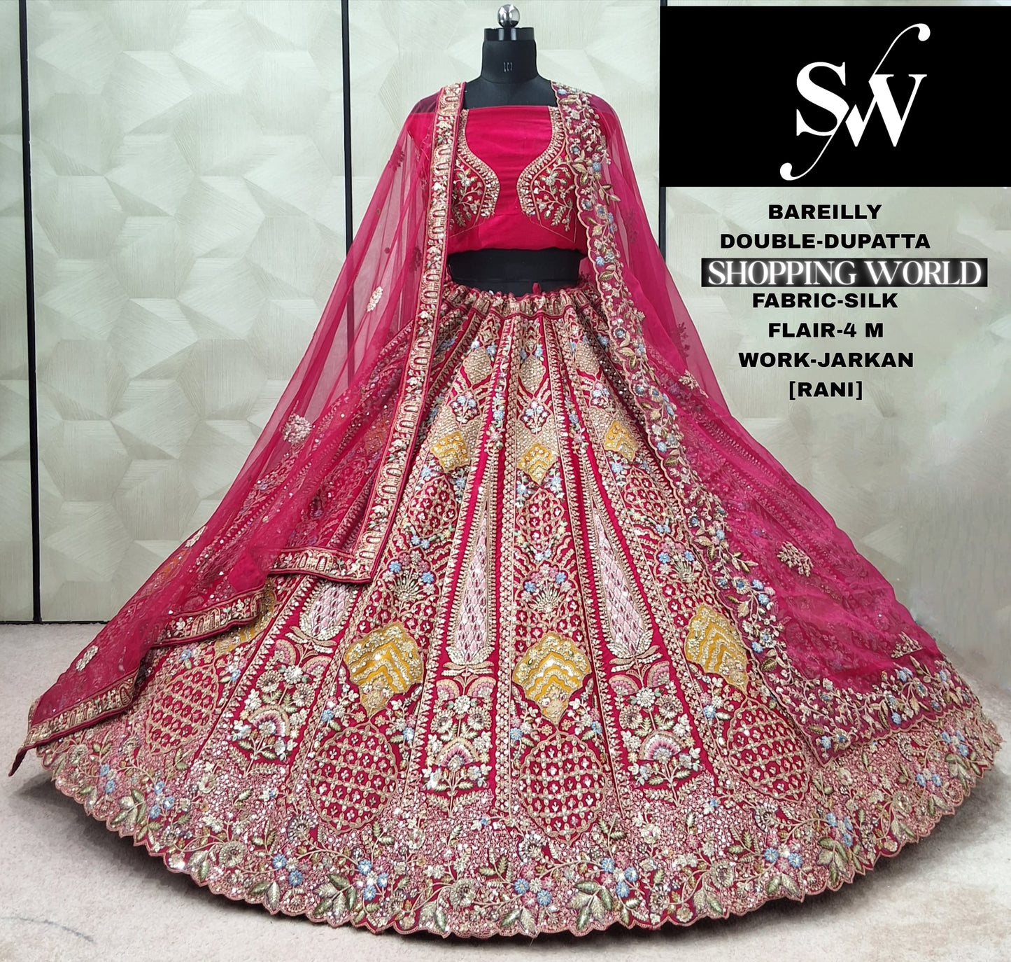 Fantastic Chiku white Double Duptta Silk Bridal lehenga