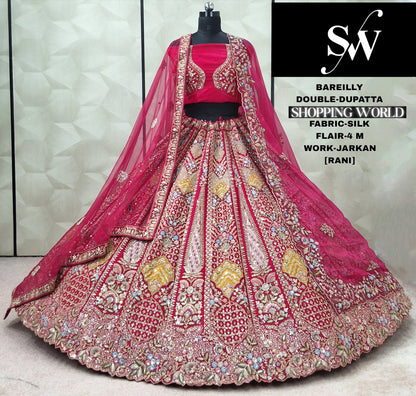 Fantastic Chiku white Double Duptta Silk Bridal lehenga
