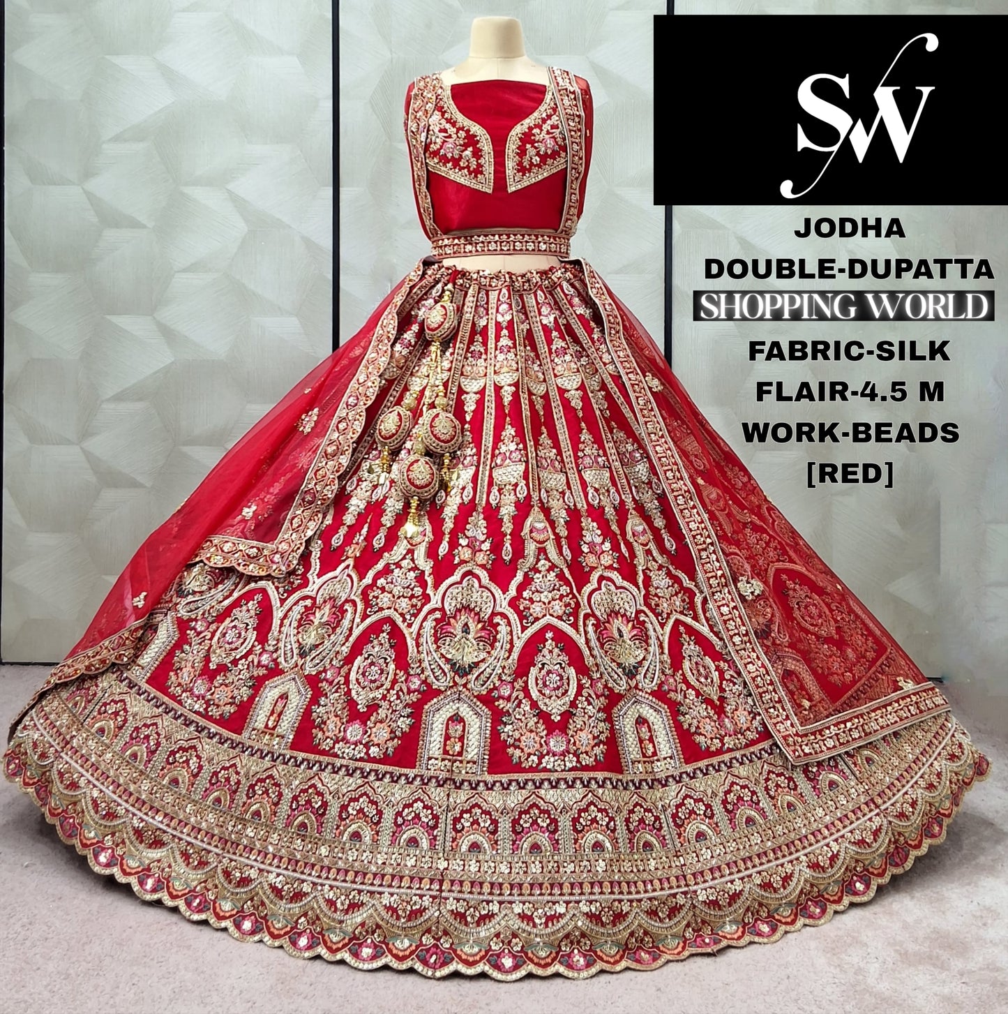 Embellished Rani pink Double Duptta Silk Bridal lehenga