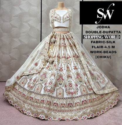 Embellished Rani pink Double Duptta Silk Bridal lehenga