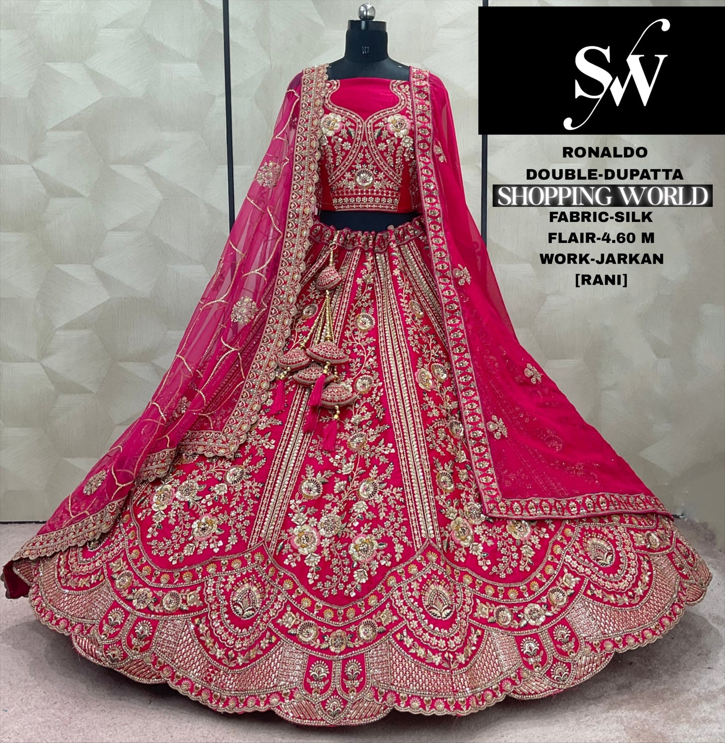 Eye Catching Red Double Duptta Silk Bridal lehenga