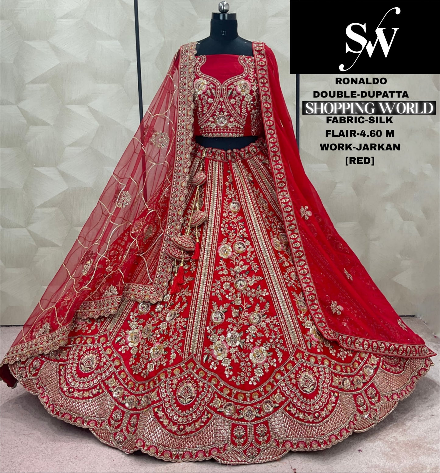 Eye Catching Red Double Duptta Silk Bridal lehenga