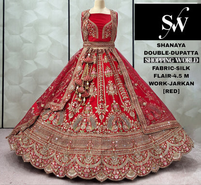 Lavishing Rani pink Double Duptta Silk peacock Bridal lehenga