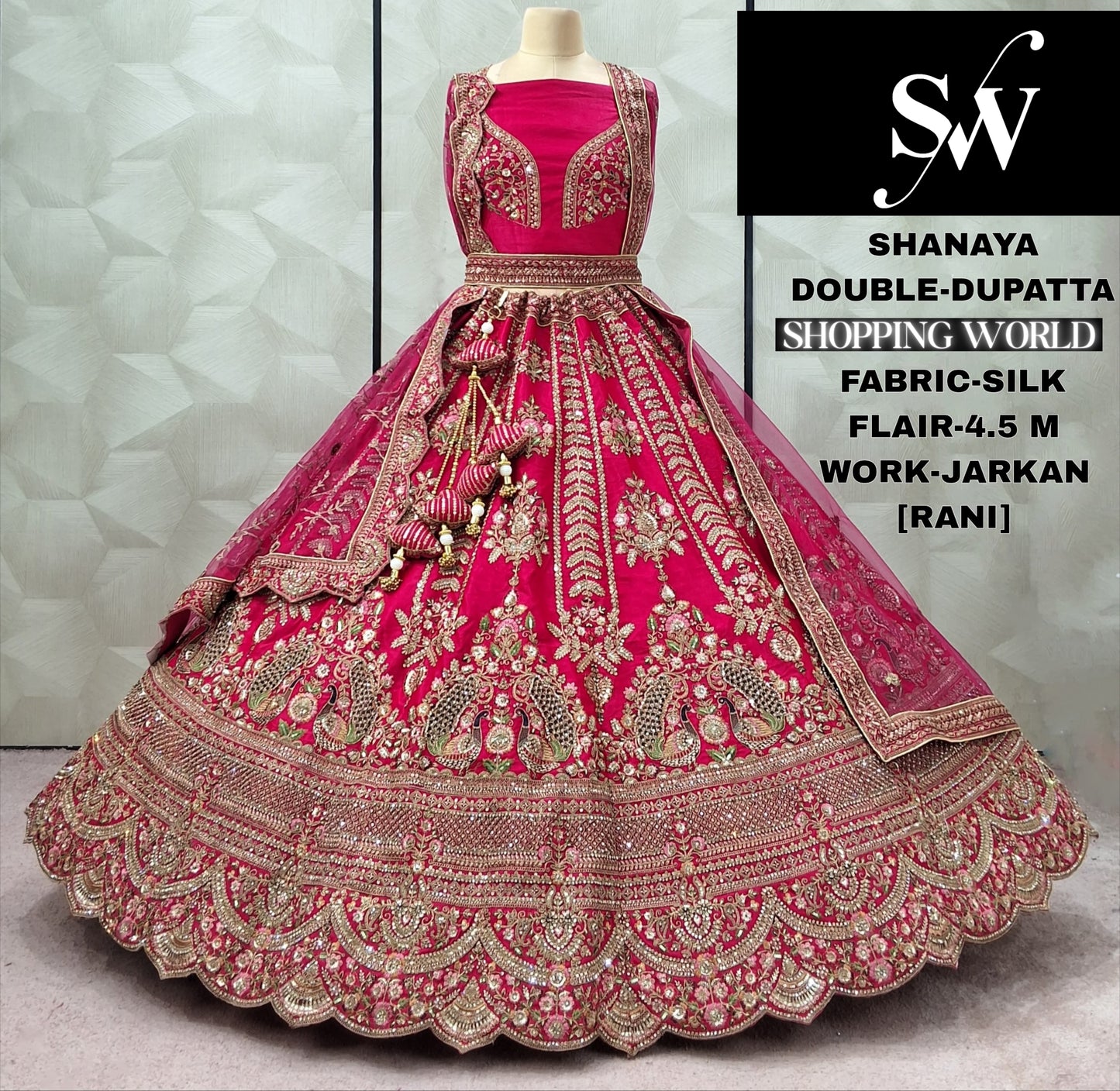 Lavishing Rani pink Double Duptta Silk peacock Bridal lehenga