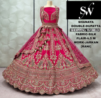 Lavishing Rani pink Double Duptta Silk peacock Bridal lehenga