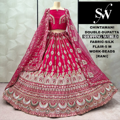 Majestic Rani pink Double Duptta 5 metre flair Silk Bridal lehenga