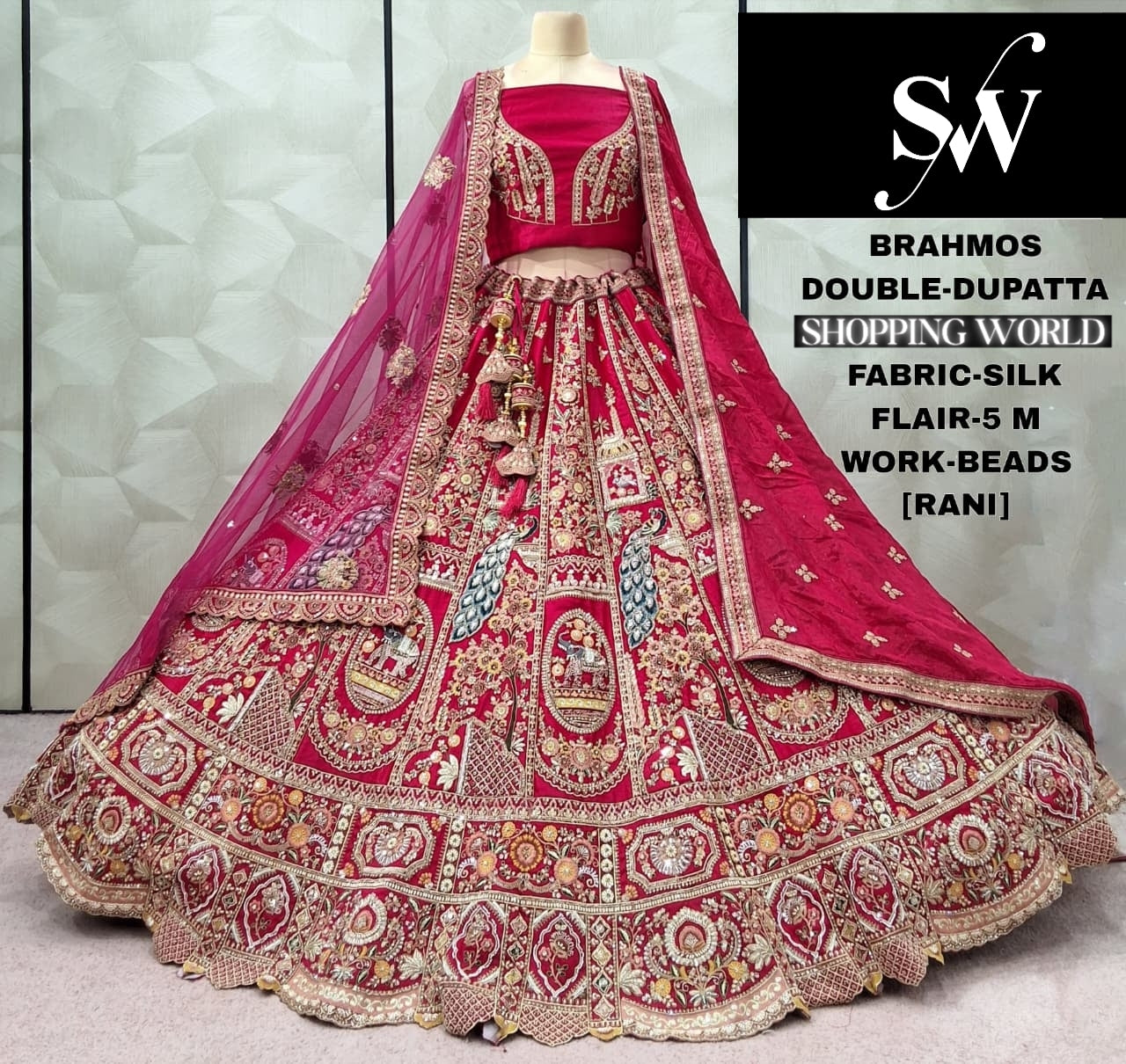Amazing Red peacock Silk Double Duptta Bridal lehenga